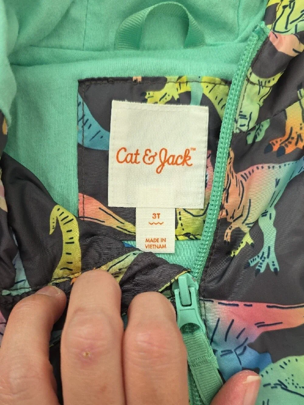 Cat & Jack Mint Green Hooded Jacket with Multicolor Dinosaur Print